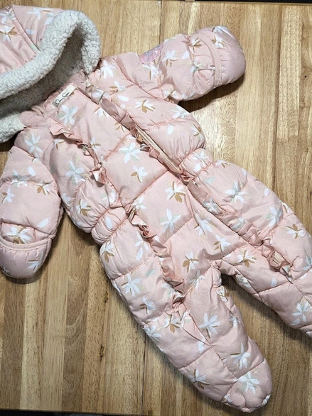 Jessica Simpson Floral Hooded Footed Snowsuit Baby 3/6M